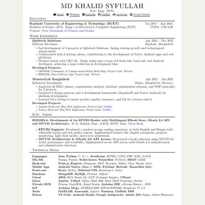 First page of the CV