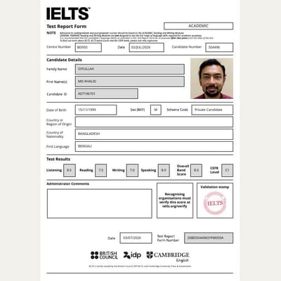 First page of the IELTS Test Report